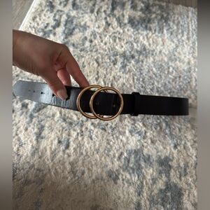 Elegant Black Belt with Gold Buckle
